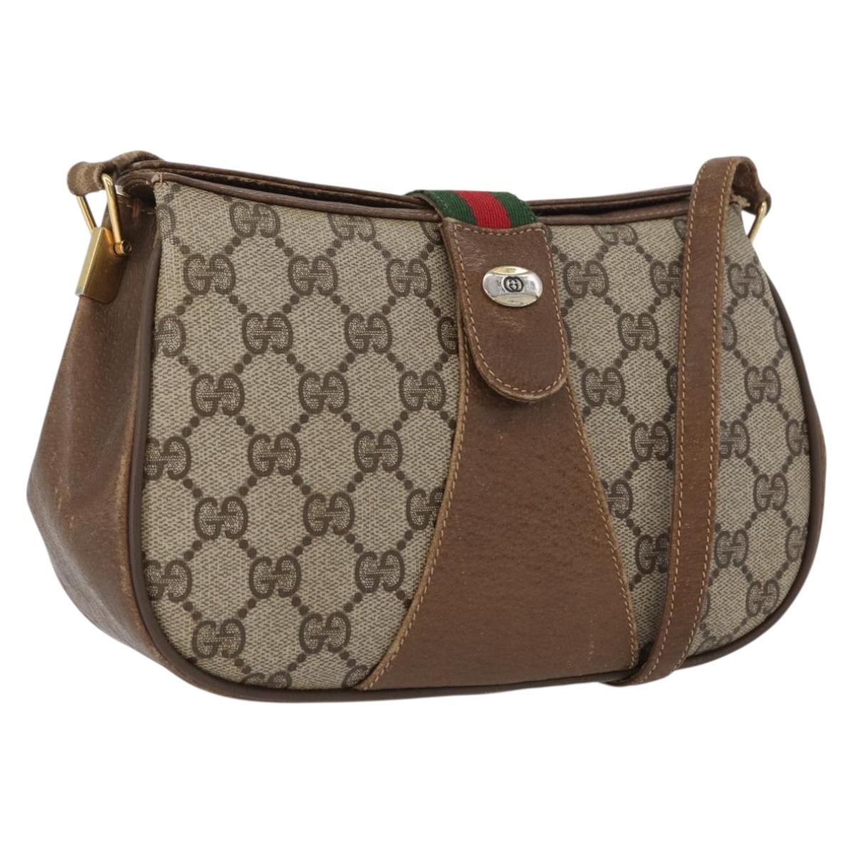GUCCI Web Sherry Line GG Supreme Bag PVC Beige Gold 66 02 024 Auth ki6488