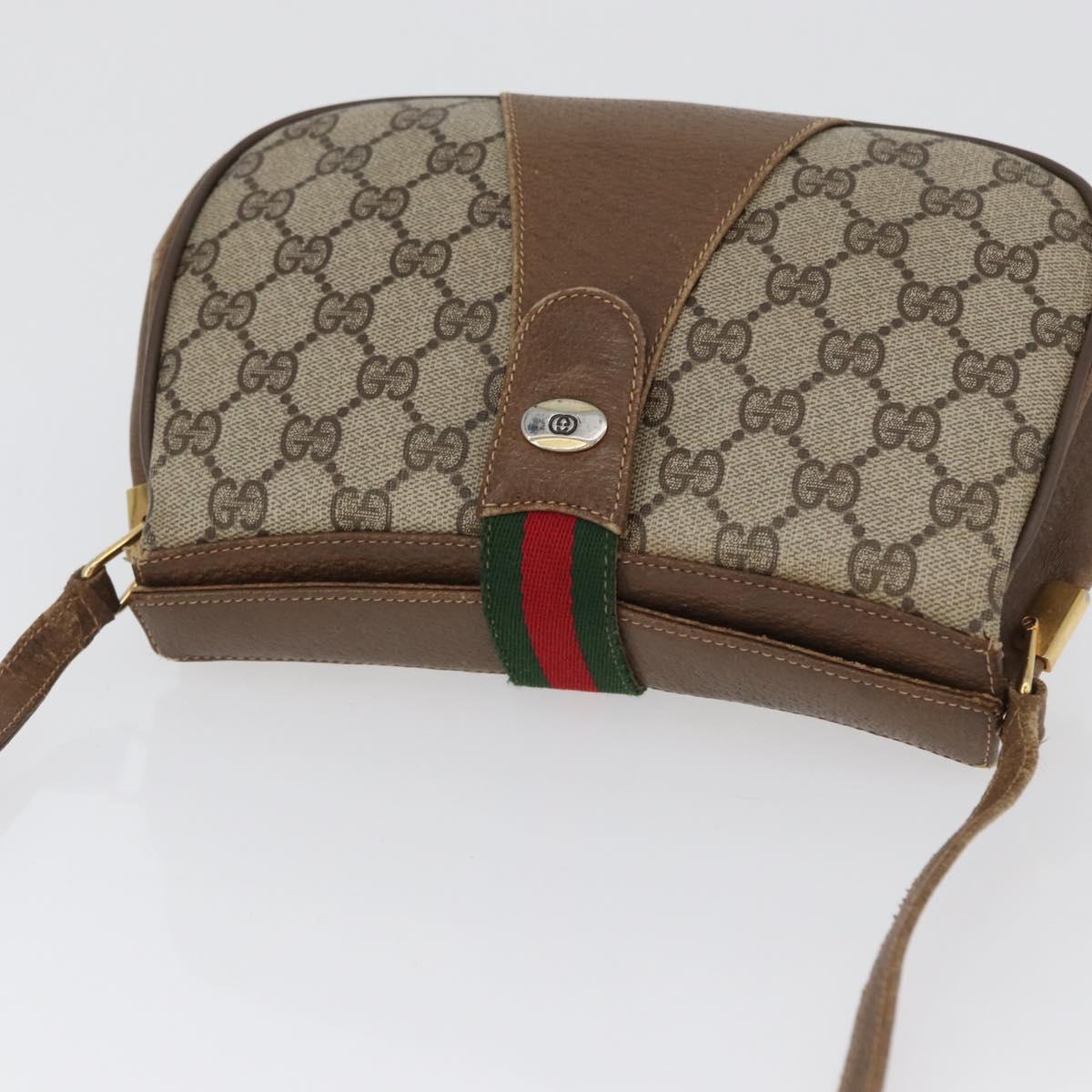 GUCCI Web Sherry Line GG Supreme Bag PVC Beige Gold 66 02 024 Auth ki6488