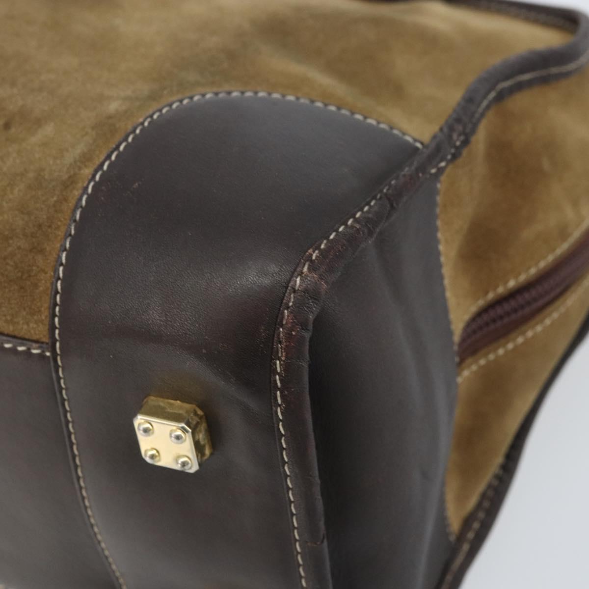 LOEWE Anagram Boston Bag Suede Leather Brown Gold Auth ki6491