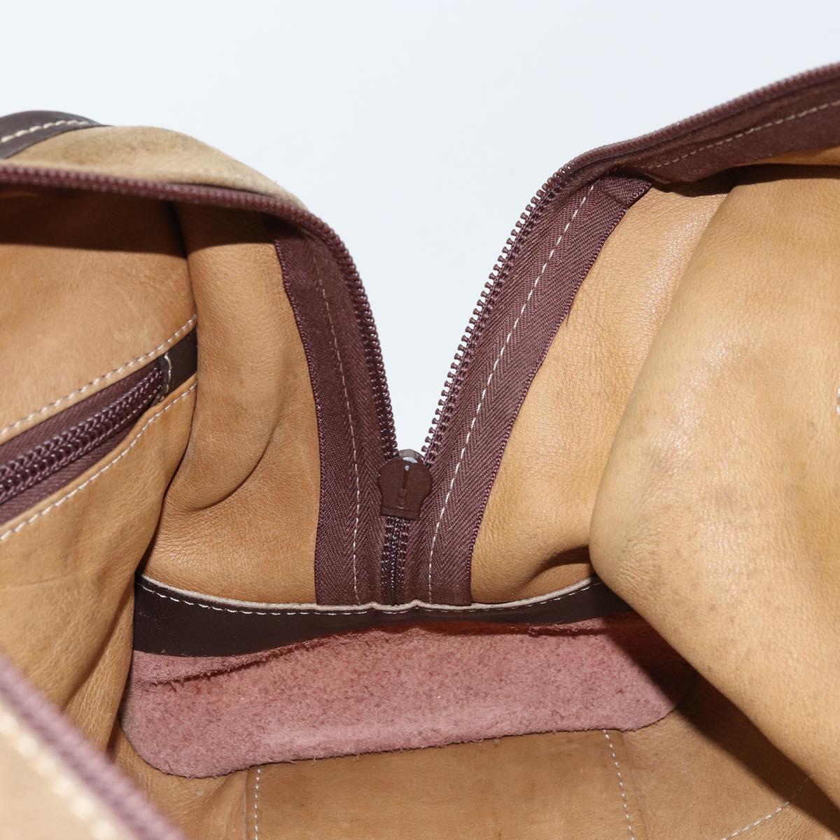 LOEWE Anagram Boston Bag Suede Leather Brown Gold Auth ki6491