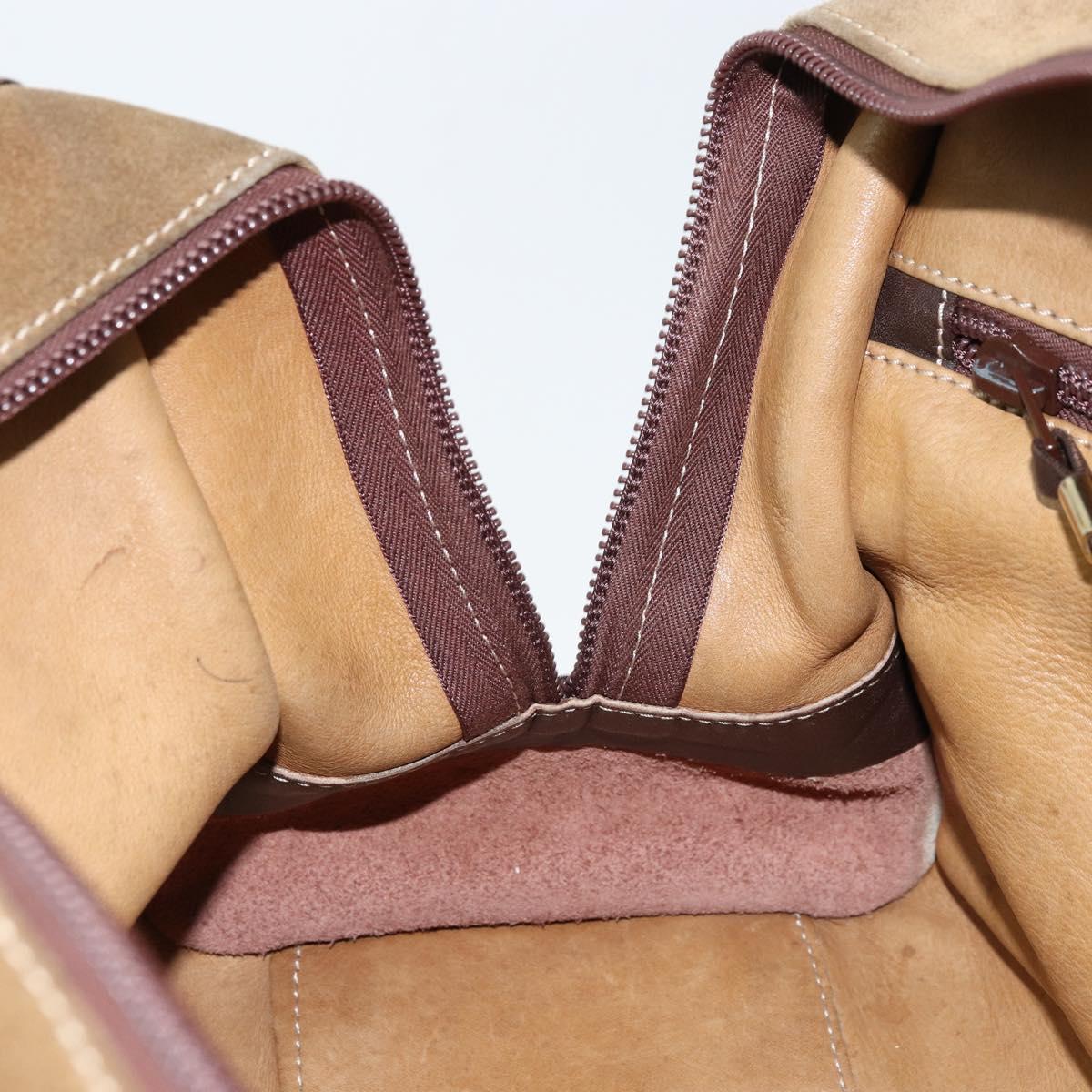LOEWE Anagram Boston Bag Suede Leather Brown Gold Auth ki6491