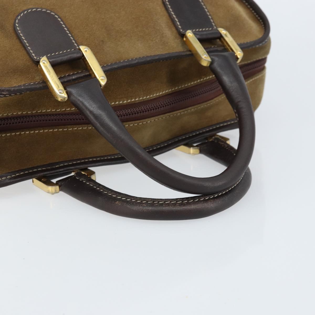 LOEWE Anagram Boston Bag Suede Leather Brown Gold Auth ki6491