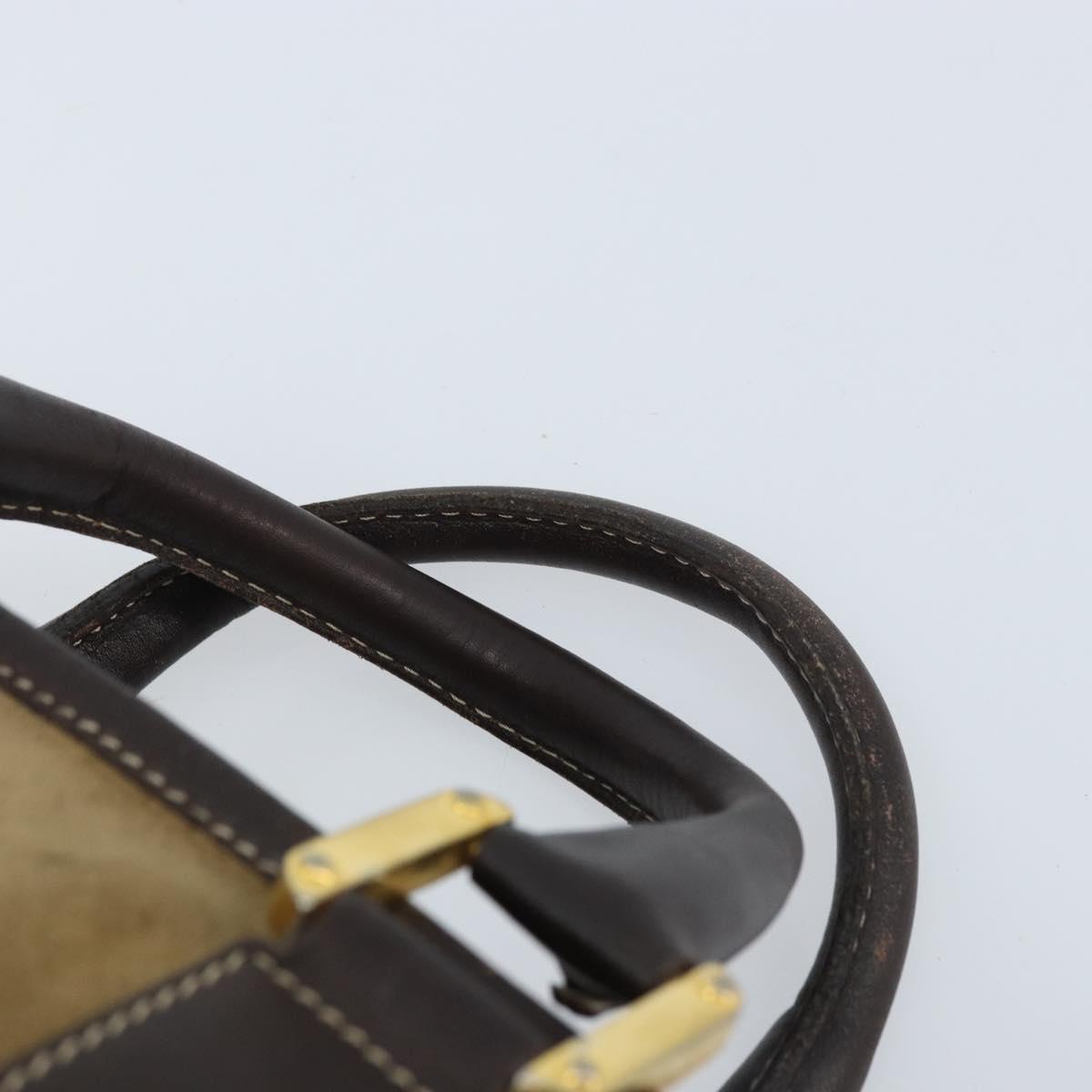 LOEWE Anagram Boston Bag Suede Leather Brown Gold Auth ki6491
