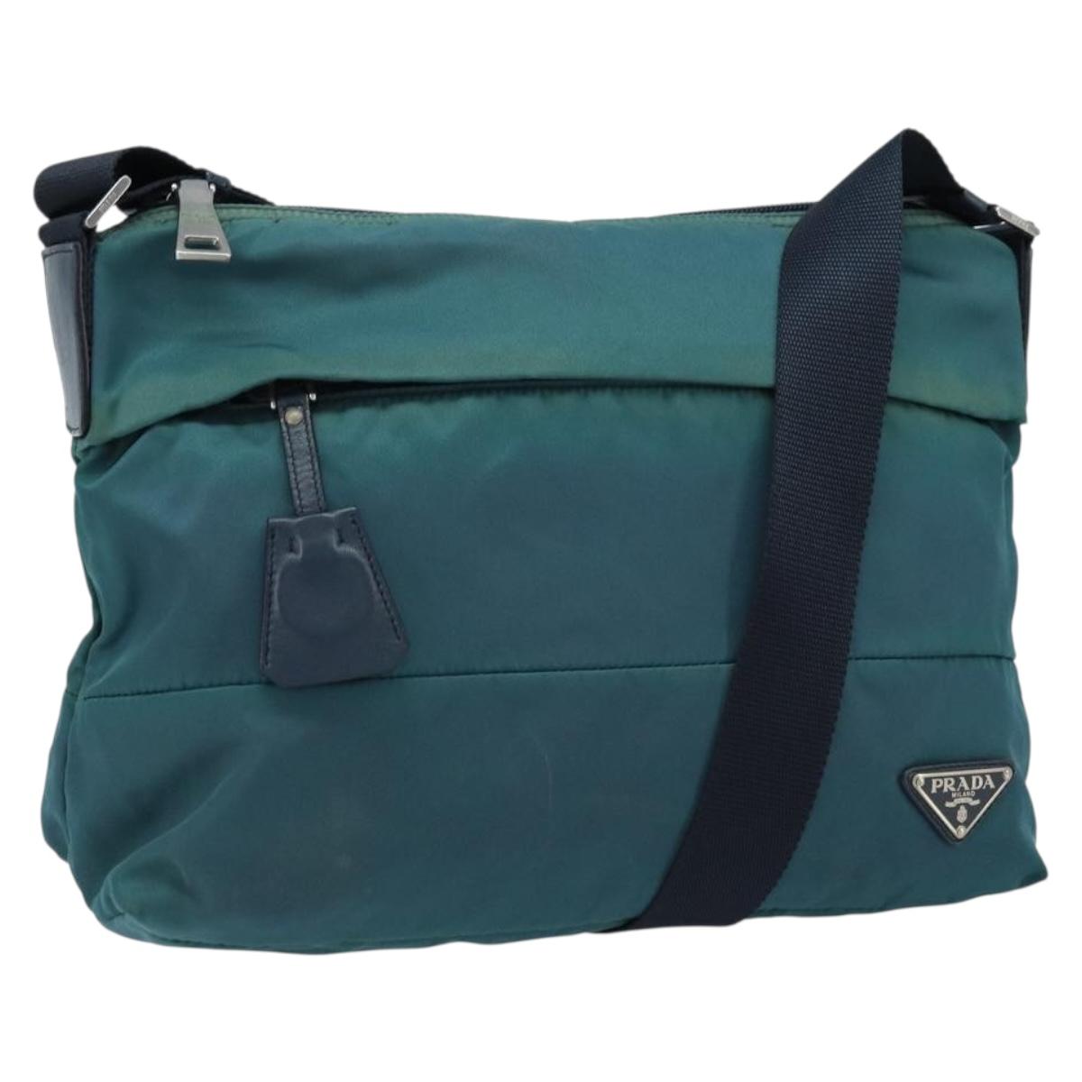 PRADA Shoulder Bag Nylon Blue Silver Auth ki6494