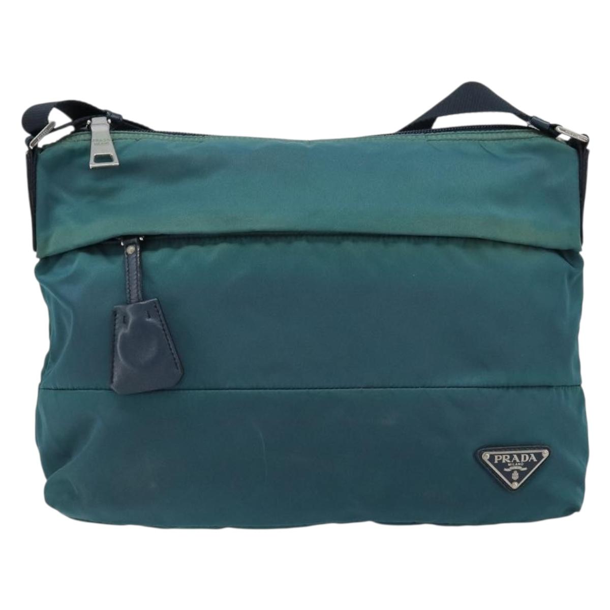PRADA Shoulder Bag Nylon Blue Silver Auth ki6494