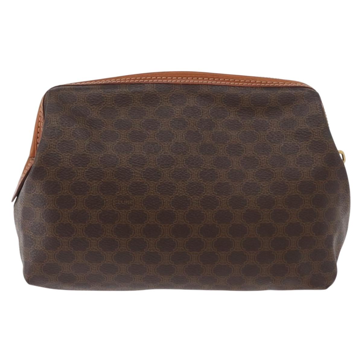 CELINE Macadam Canvas Pouch PVC Leather Brown Gold Auth ki6495