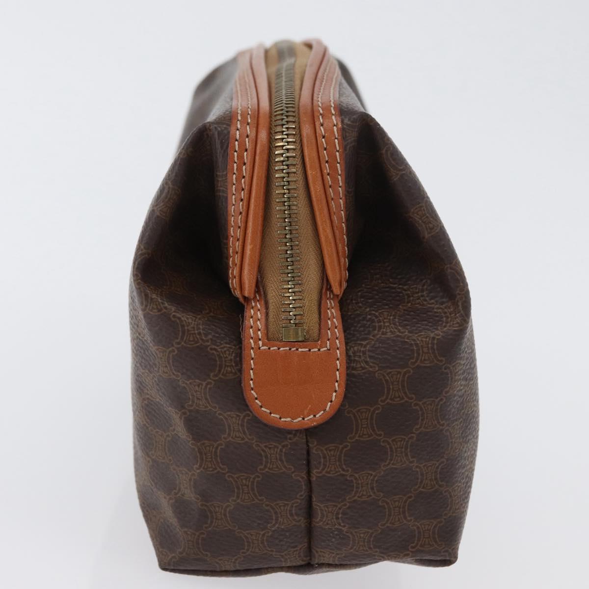 CELINE Macadam Canvas Pouch PVC Leather Brown Gold Auth ki6495