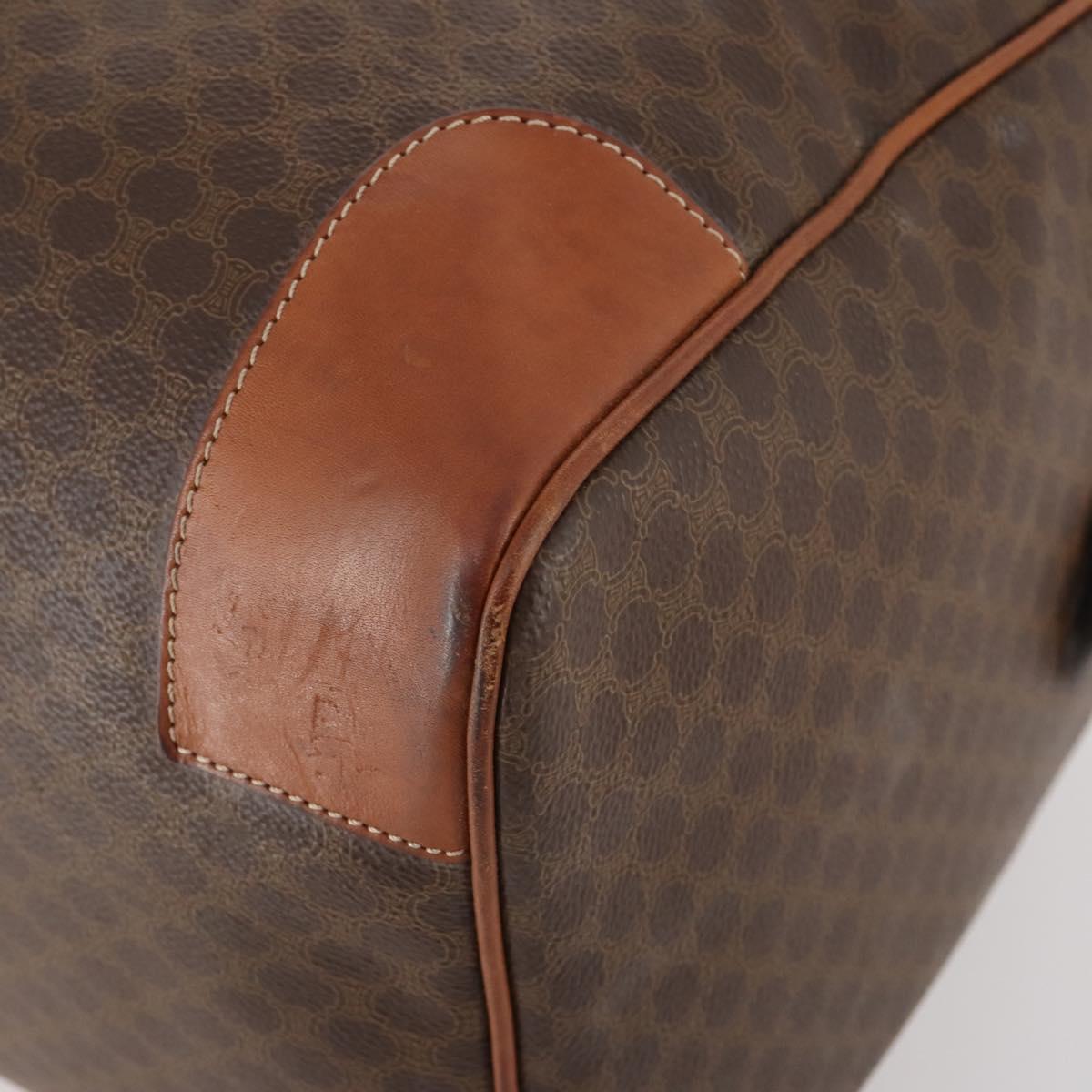 CELINE Macadam Canvas Boston Bag PVC Leather Brown Gold Auth ki6500