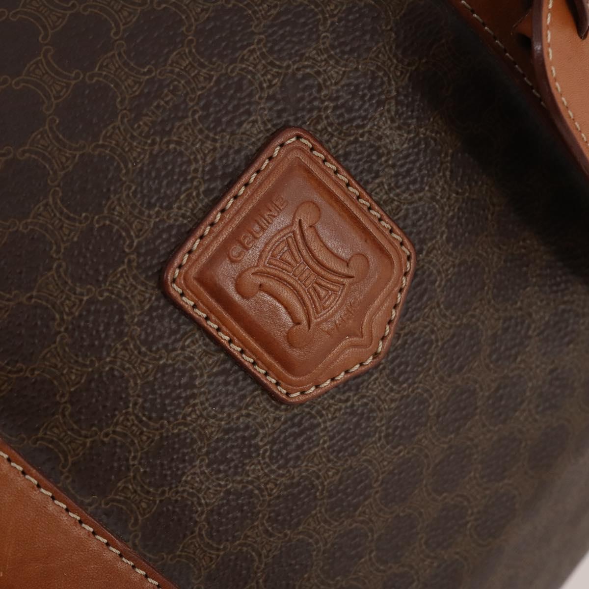 CELINE Macadam Canvas Boston Bag PVC Leather Brown Gold Auth ki6500