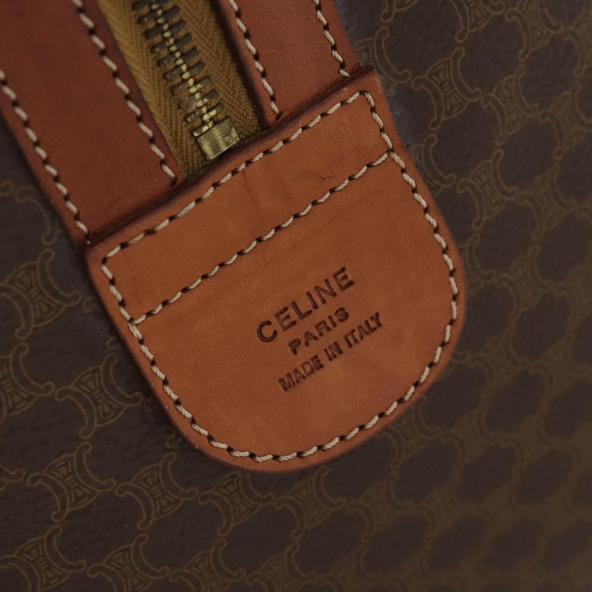 CELINE Macadam Canvas Boston Bag PVC Leather Brown Gold Auth ki6500