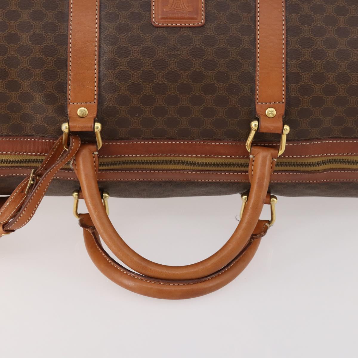 CELINE Macadam Canvas Boston Bag PVC Leather Brown Gold Auth ki6500