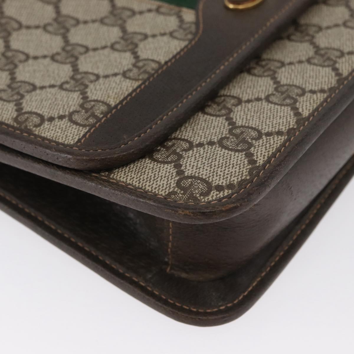 GUCCI Web Sherry Line GG Supreme Shoulder Bag PVC Beige Gold Auth ki6502