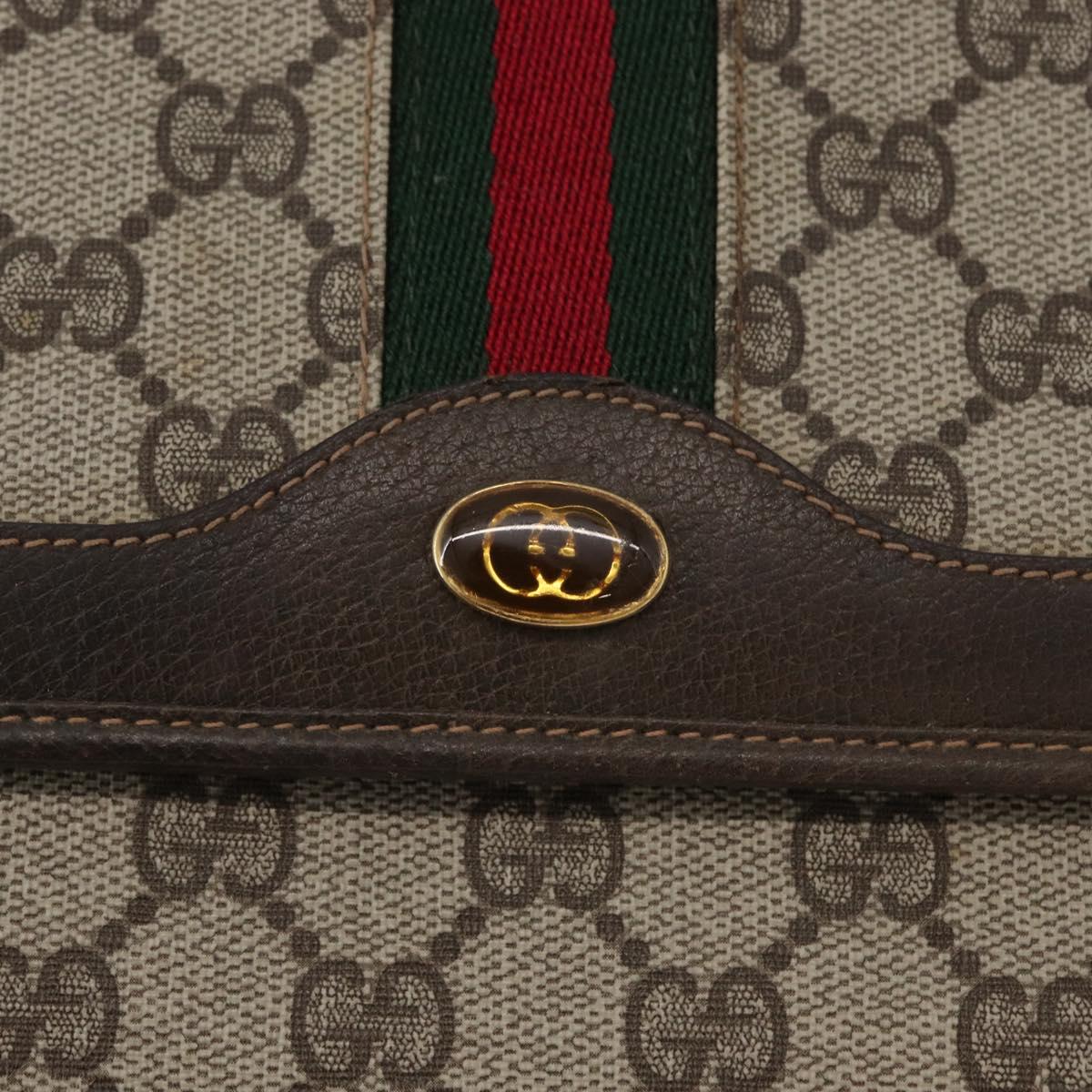 GUCCI Web Sherry Line GG Supreme Shoulder Bag PVC Beige Gold Auth ki6502