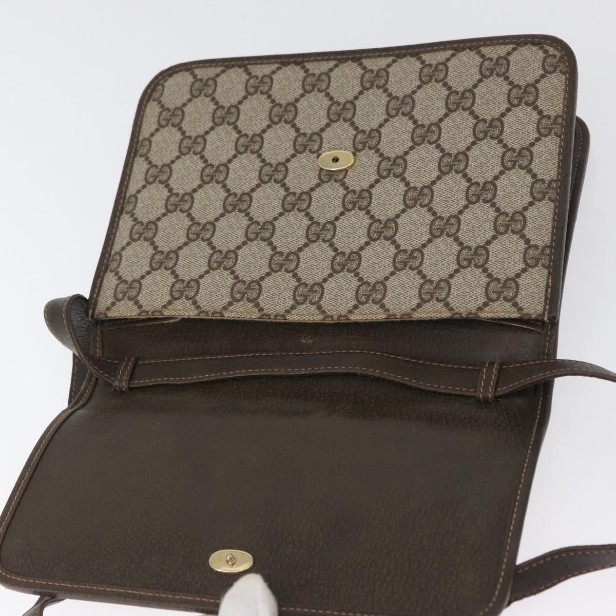 GUCCI Web Sherry Line GG Supreme Shoulder Bag PVC Beige Gold Auth ki6502