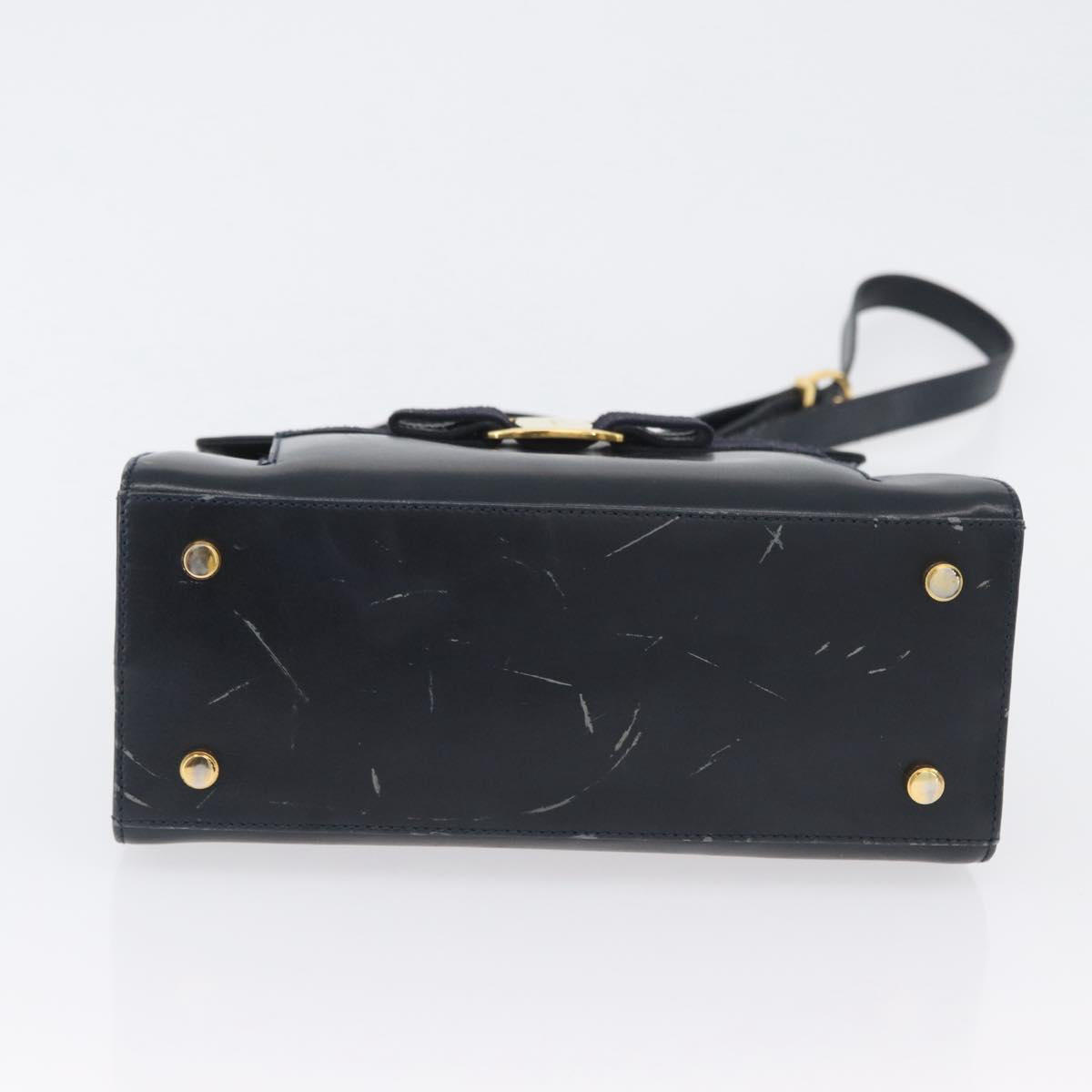 Salvatore Ferragamo Hand Bag Leather 2way Navy Gold Auth ki6504