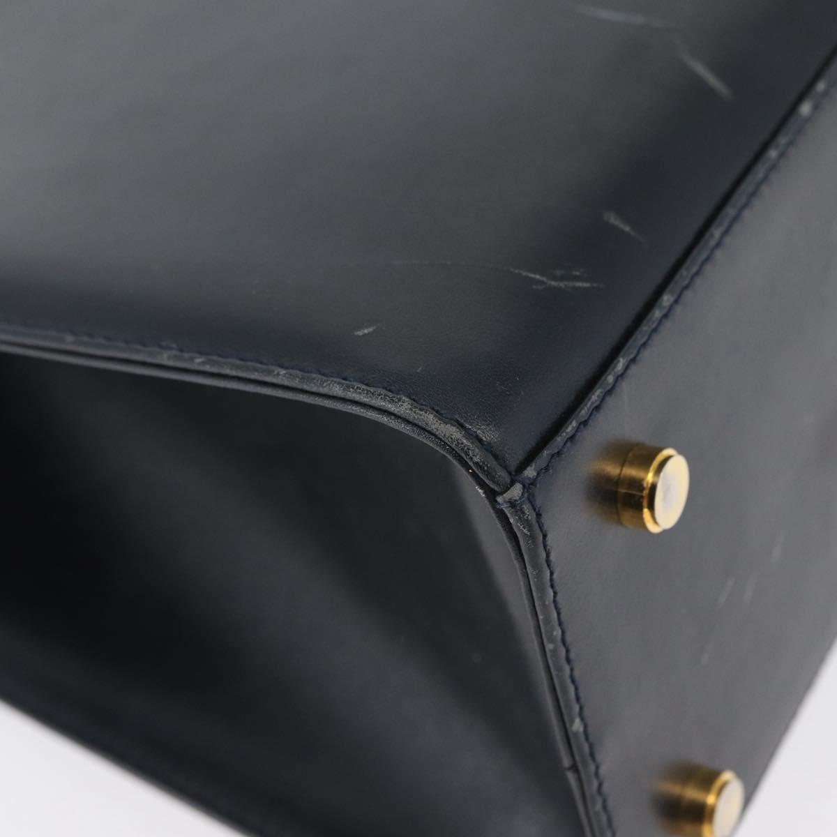 Salvatore Ferragamo Hand Bag Leather 2way Navy Gold Auth ki6504