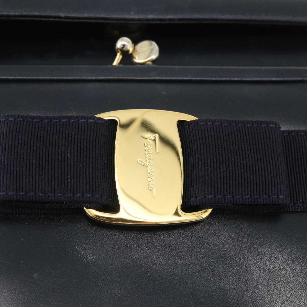 Salvatore Ferragamo Hand Bag Leather 2way Navy Gold Auth ki6504