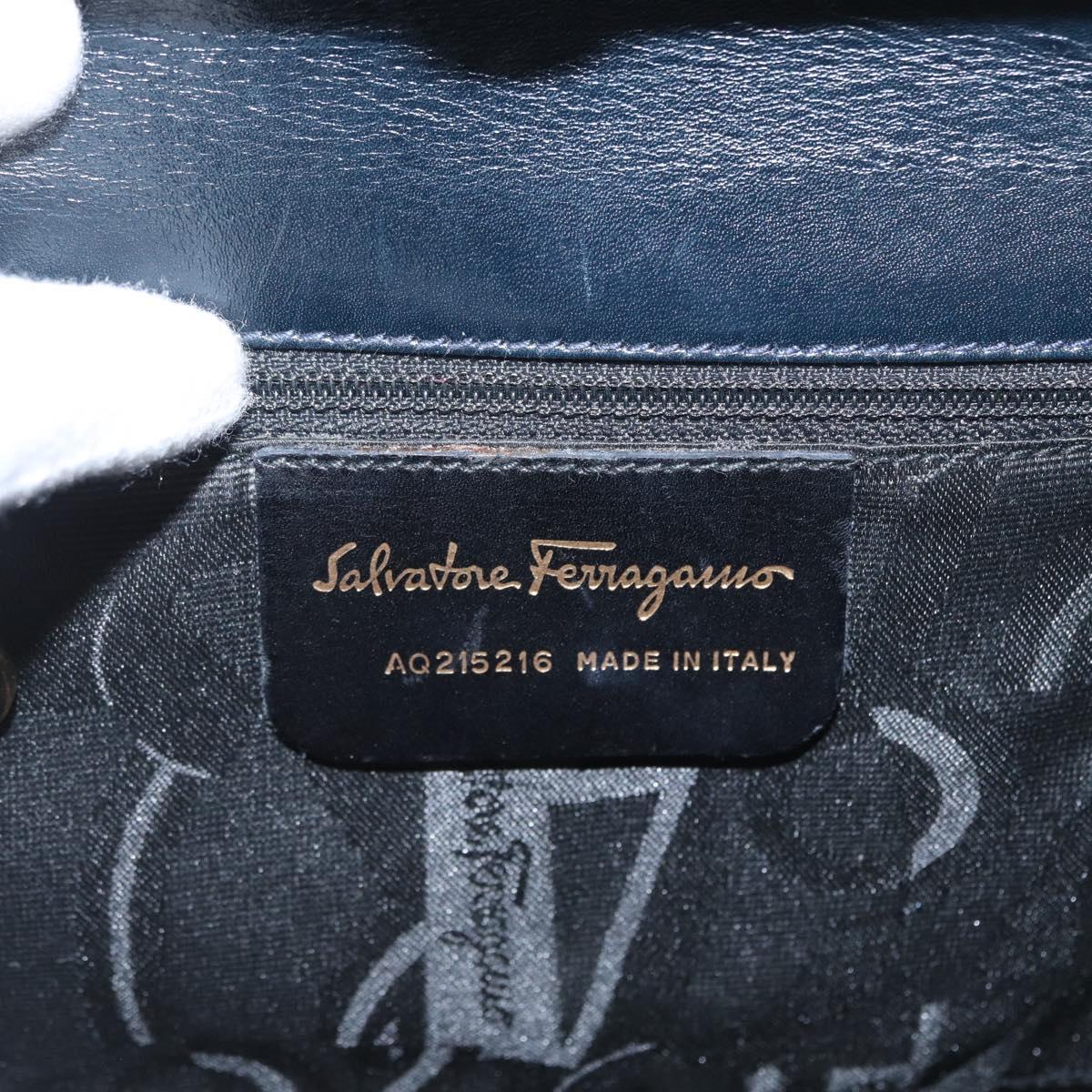 Salvatore Ferragamo Hand Bag Leather 2way Navy Gold Auth ki6504