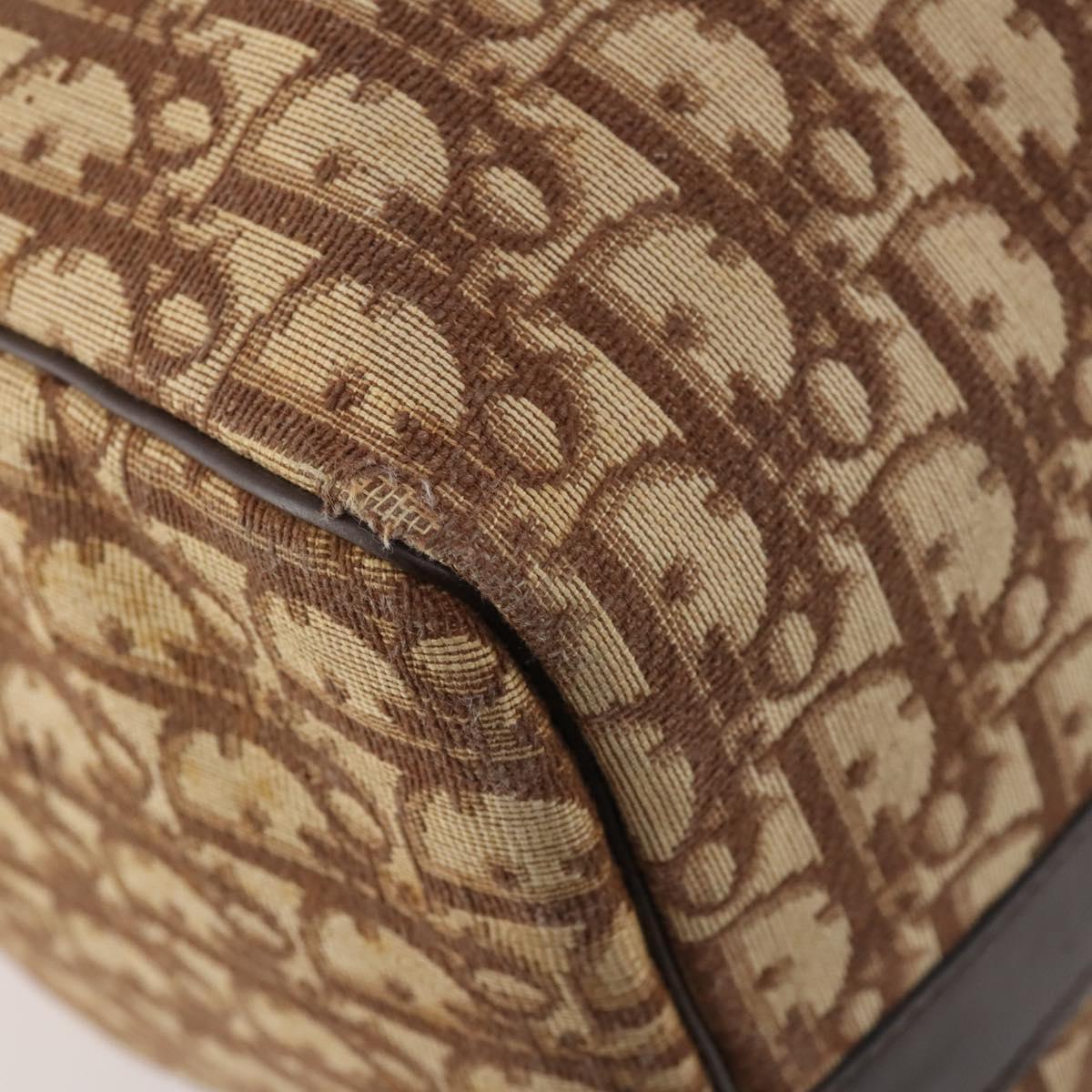 Christian Dior Trotter Canvas Boston Bag Brown Gold Auth ki6505