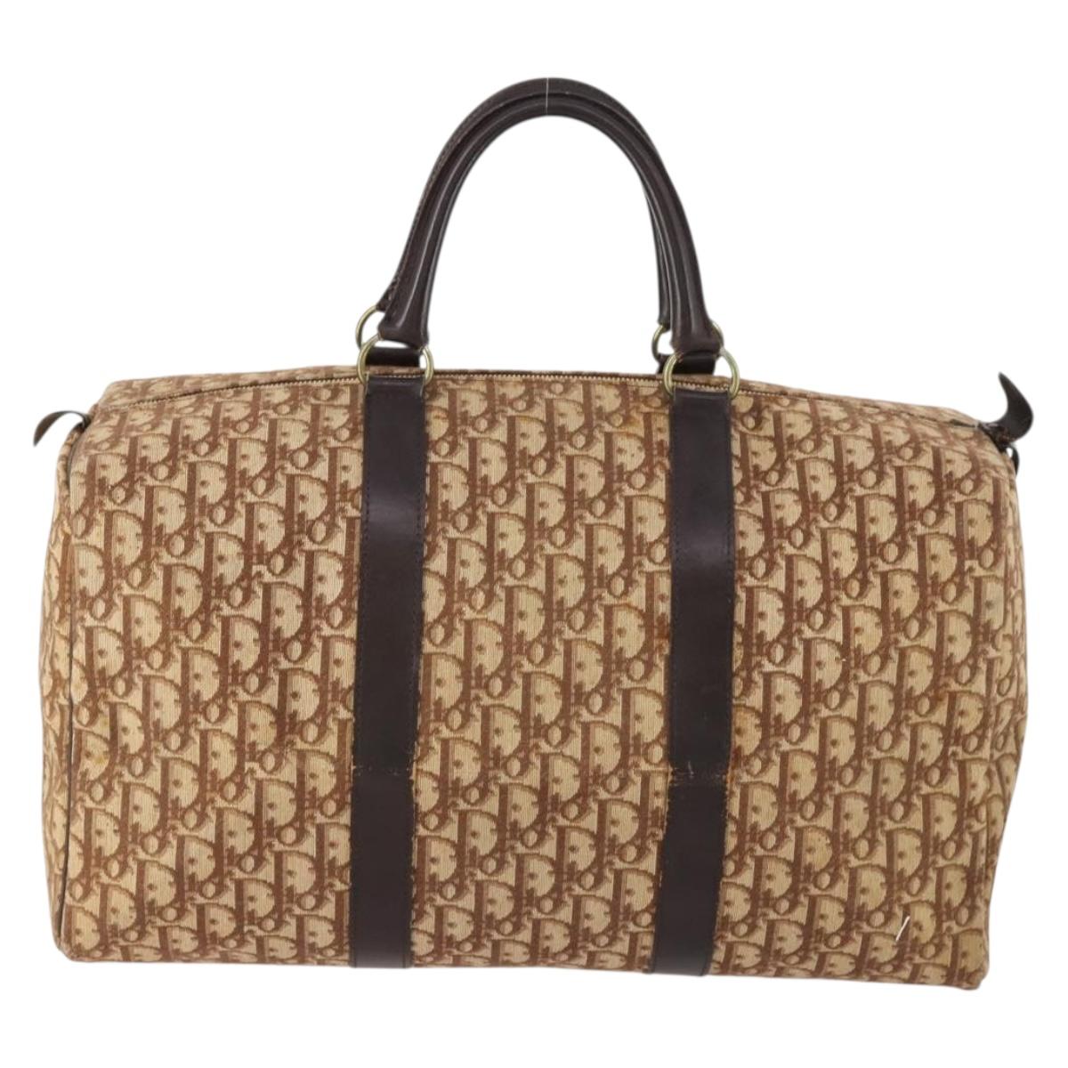 Christian Dior Trotter Canvas Boston Bag Brown Gold Auth ki6505