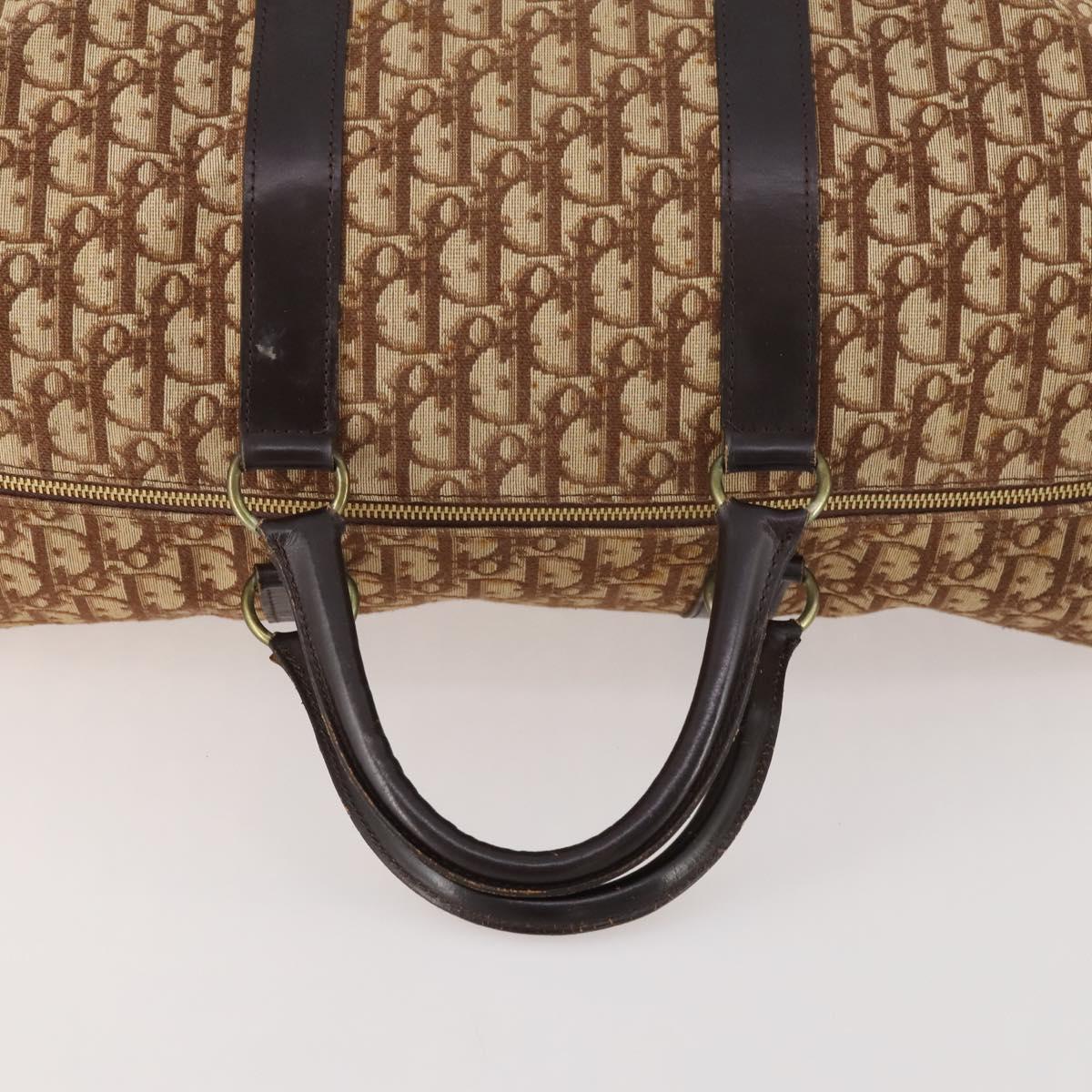 Christian Dior Trotter Canvas Boston Bag Brown Gold Auth ki6505