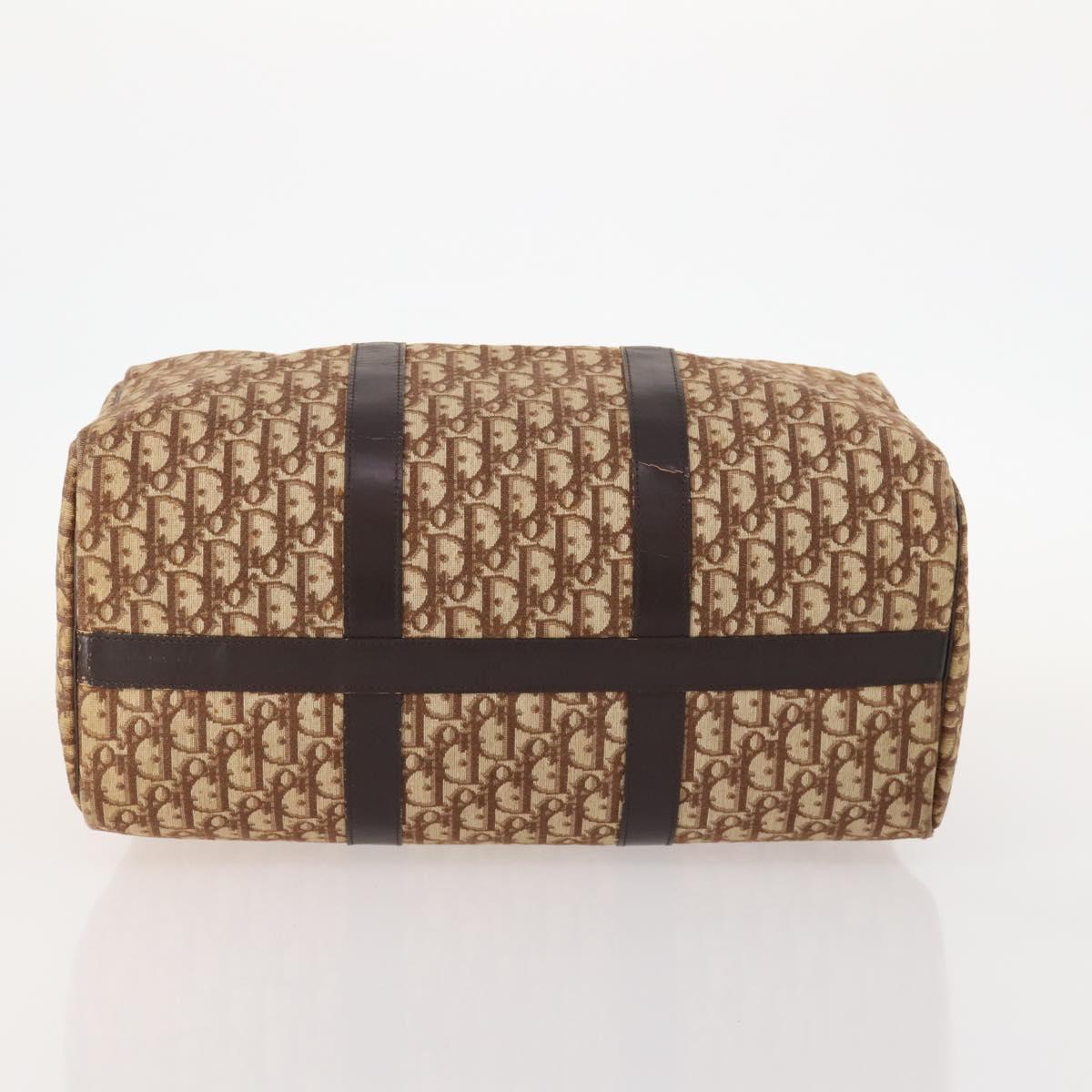 Christian Dior Trotter Canvas Boston Bag Brown Gold Auth ki6505