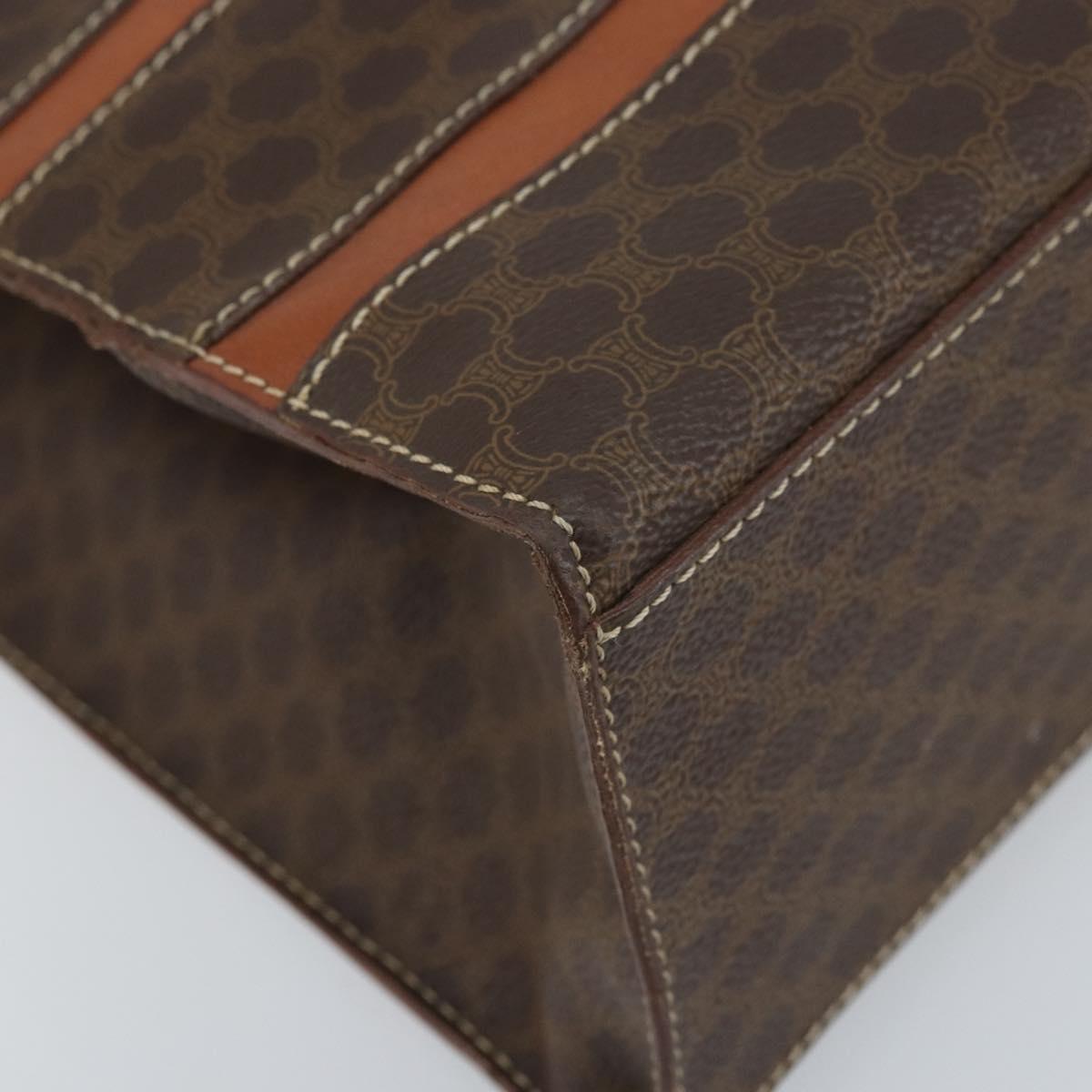 CELINE Macadam Canvas Tote Bag PVC Leather Brown Gold Auth ki6506