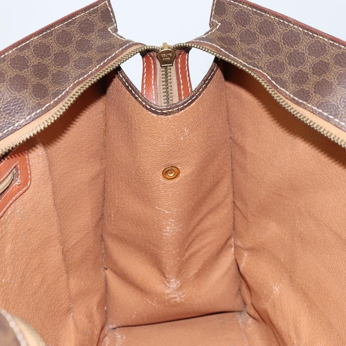 CELINE Macadam Canvas Tote Bag PVC Leather Brown Gold Auth ki6506