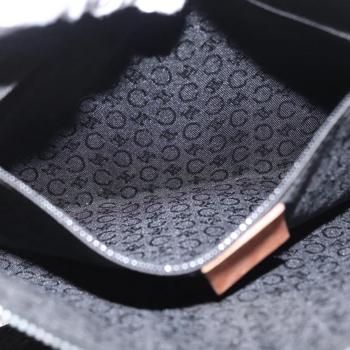 CELINE C Macadam Canvas Shoulder Bag Suede Leather Black Silver Auth ki6507