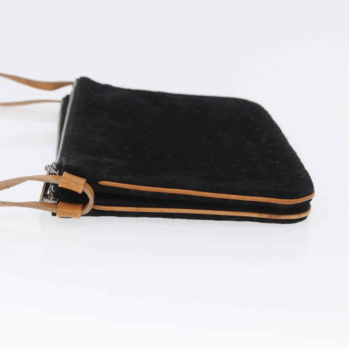 CELINE C Macadam Canvas Shoulder Bag Suede Leather Black Silver Auth ki6507