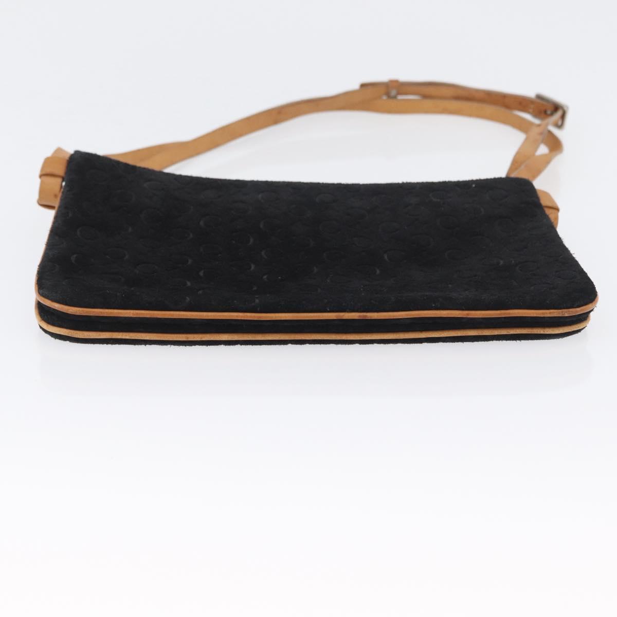 CELINE C Macadam Canvas Shoulder Bag Suede Leather Black Silver Auth ki6507