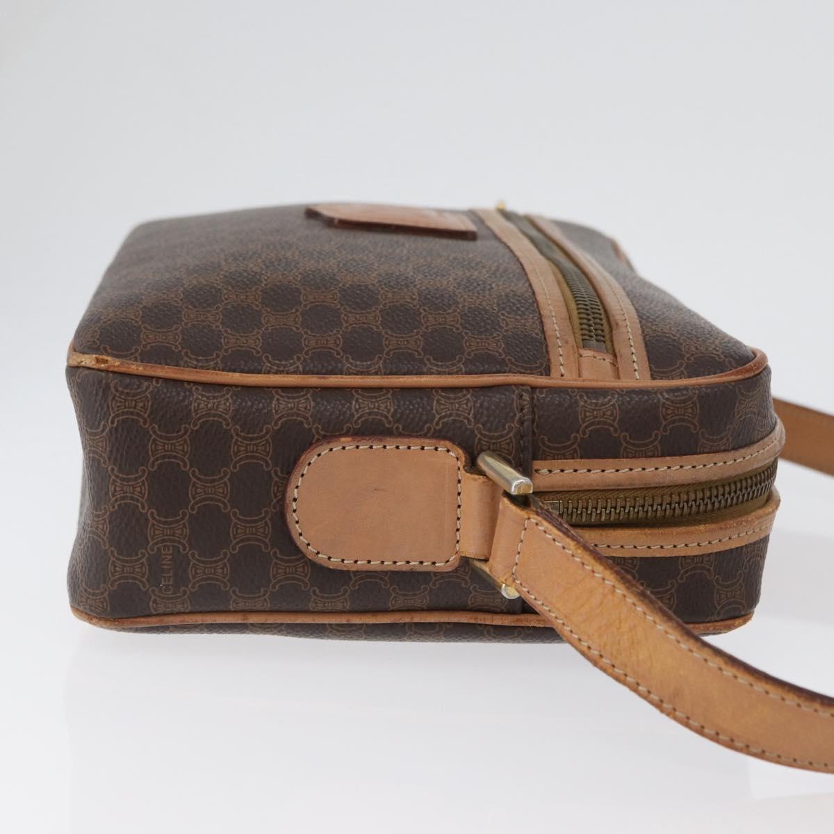 CELINE Macadam Canvas Shoulder Bag PVC Leather Brown Gold Auth ki6508