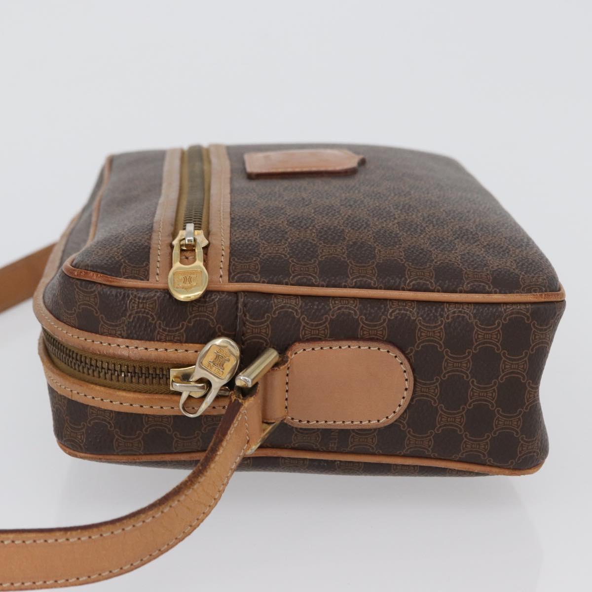 CELINE Macadam Canvas Shoulder Bag PVC Leather Brown Gold Auth ki6508