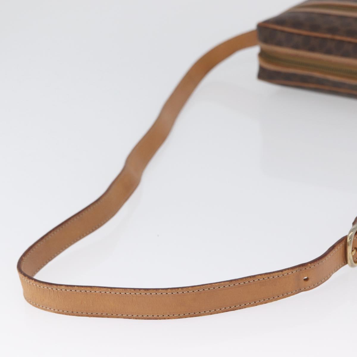 CELINE Macadam Canvas Shoulder Bag PVC Leather Brown Gold Auth ki6508