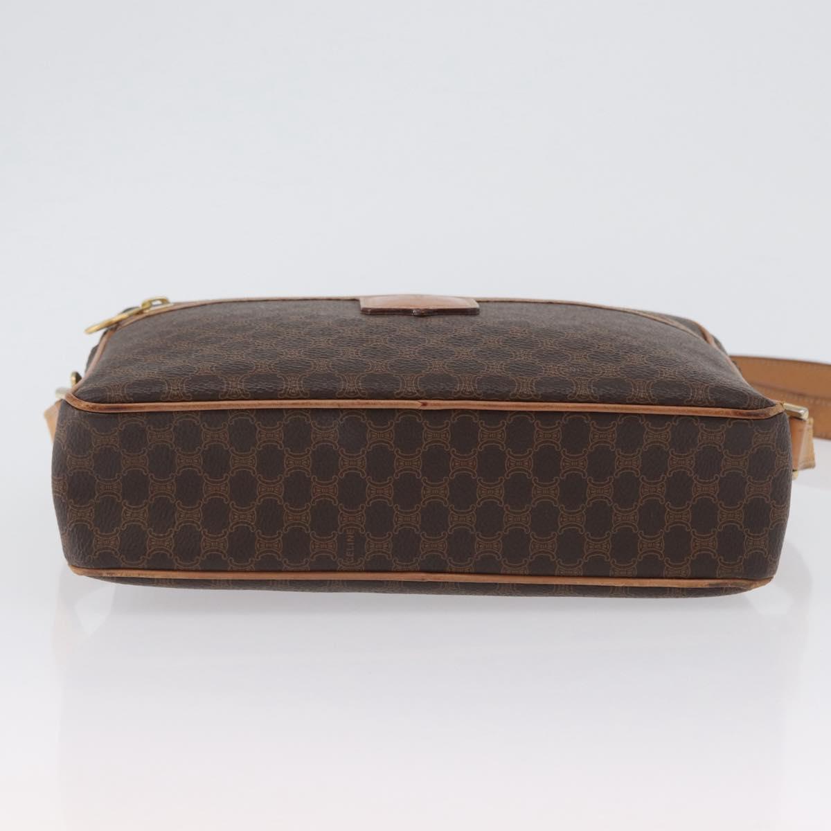 CELINE Macadam Canvas Shoulder Bag PVC Leather Brown Gold Auth ki6508