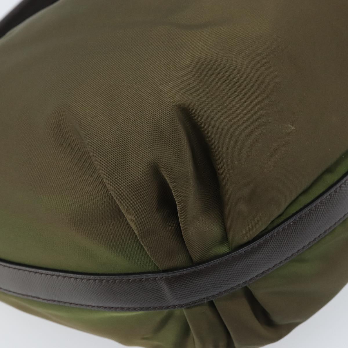 PRADA Shoulder Bag Nylon Silver Khaki Auth ki6511