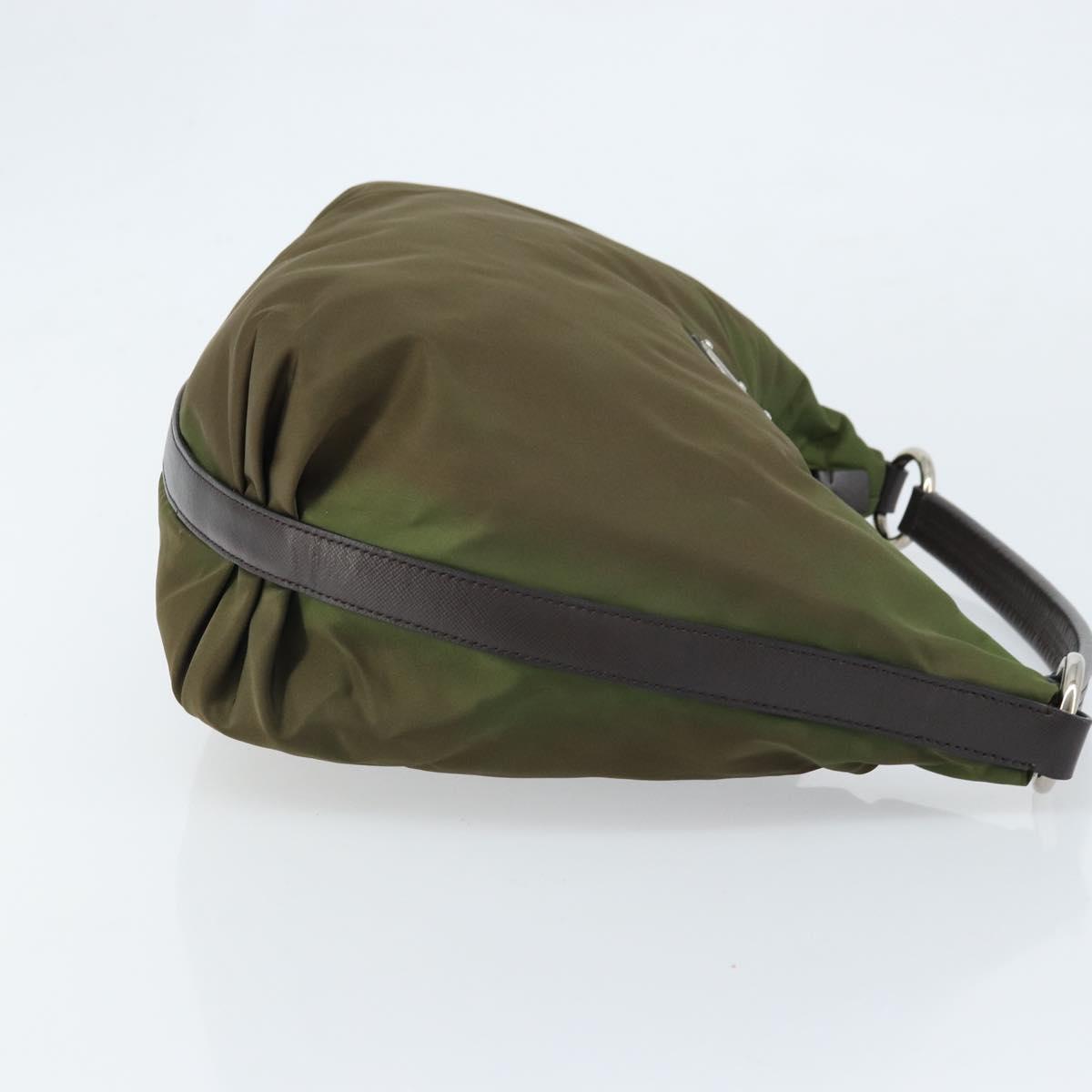 PRADA Shoulder Bag Nylon Silver Khaki Auth ki6511