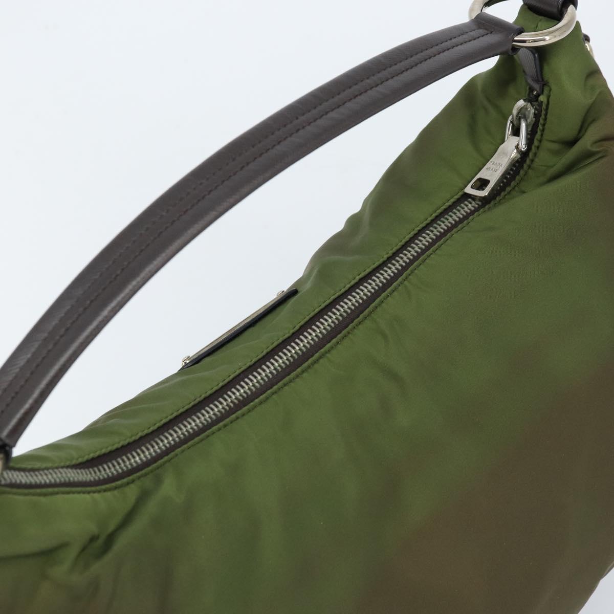 PRADA Shoulder Bag Nylon Silver Khaki Auth ki6511