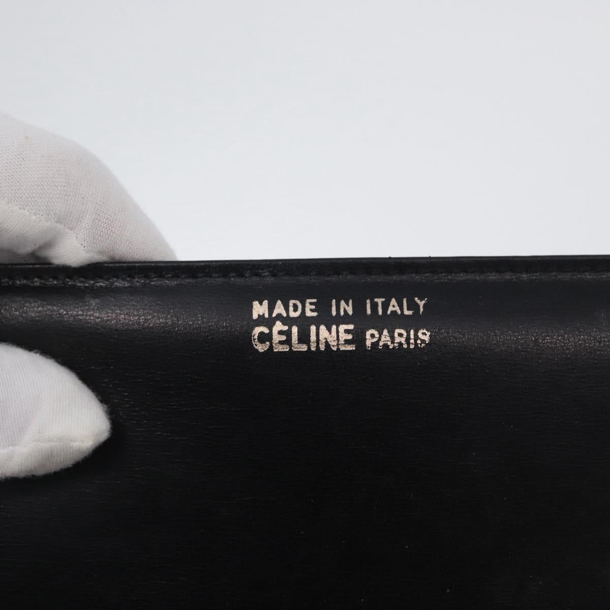 CELINE Horse Carriage Shoulder Bag Leather Black Gold Auth ki6513