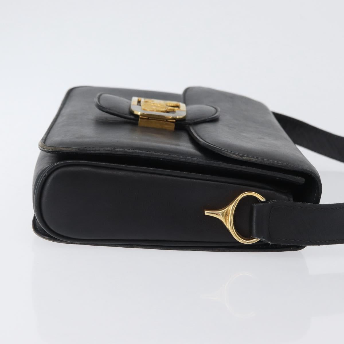 CELINE Horse Carriage Shoulder Bag Leather Black Gold Auth ki6513