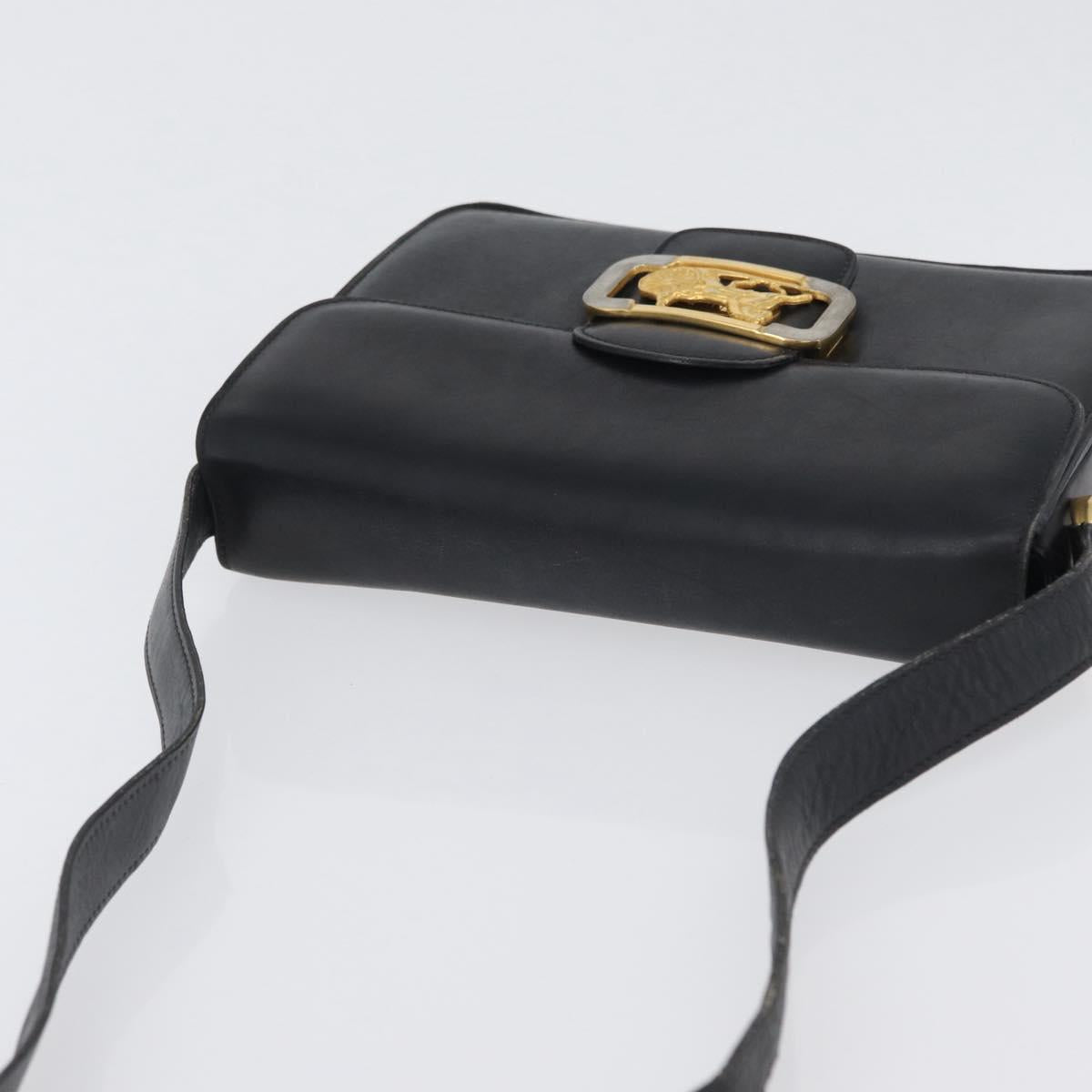 CELINE Horse Carriage Shoulder Bag Leather Black Gold Auth ki6513