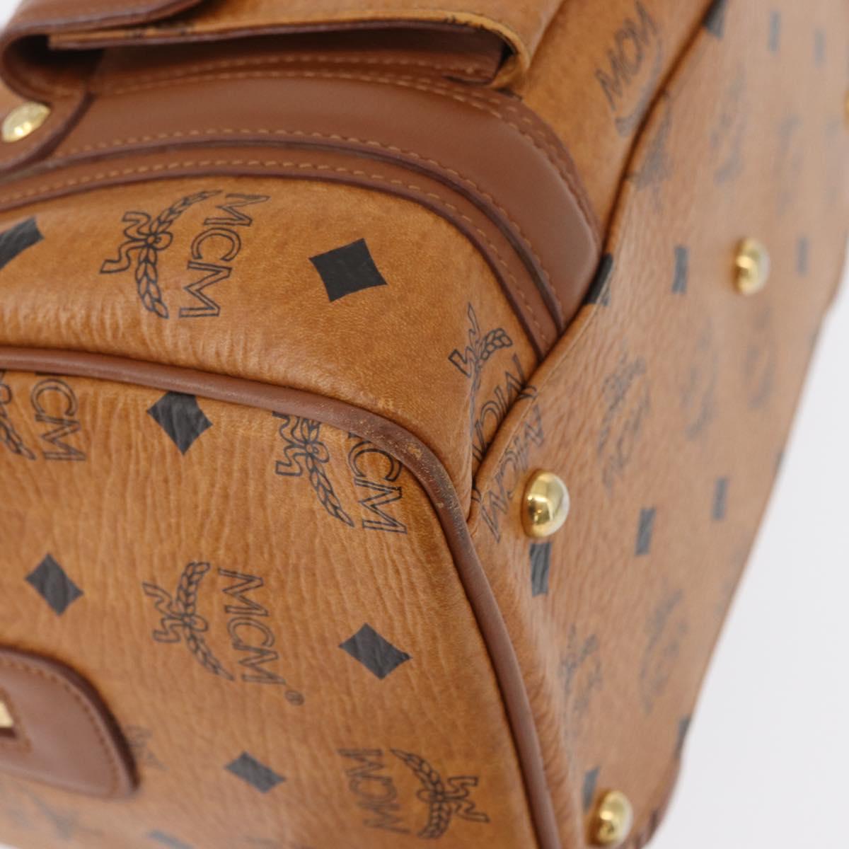 MCM Vicetos Mini Logogram Boston Bag PVC Leather Brown Gold Auth ki6516