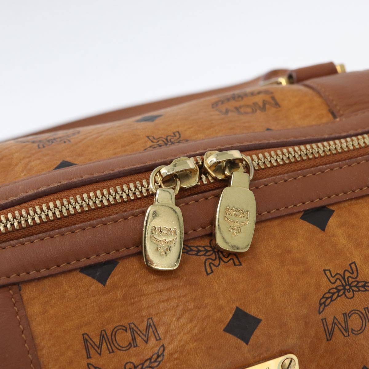 MCM Vicetos Mini Logogram Boston Bag PVC Leather Brown Gold Auth ki6516