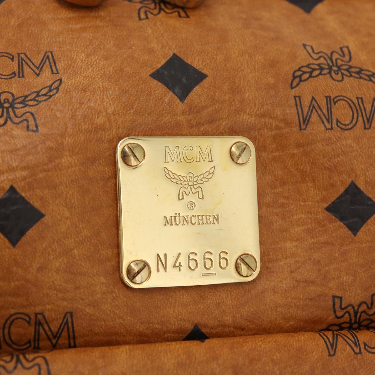 MCM Vicetos Mini Logogram Boston Bag PVC Leather Brown Gold Auth ki6516