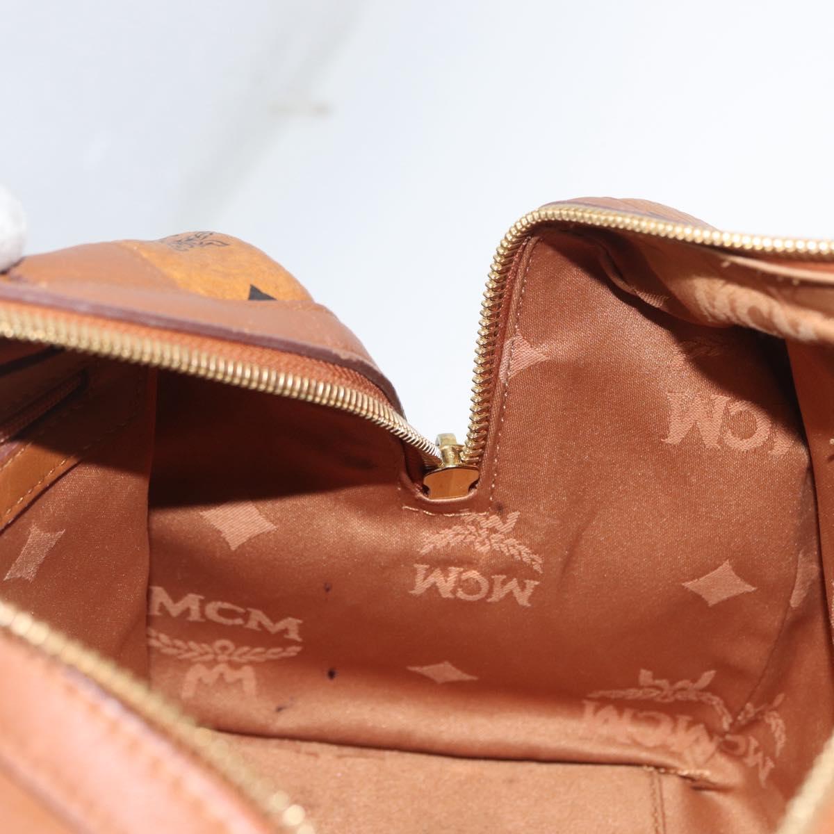 MCM Vicetos Mini Logogram Boston Bag PVC Leather Brown Gold Auth ki6516