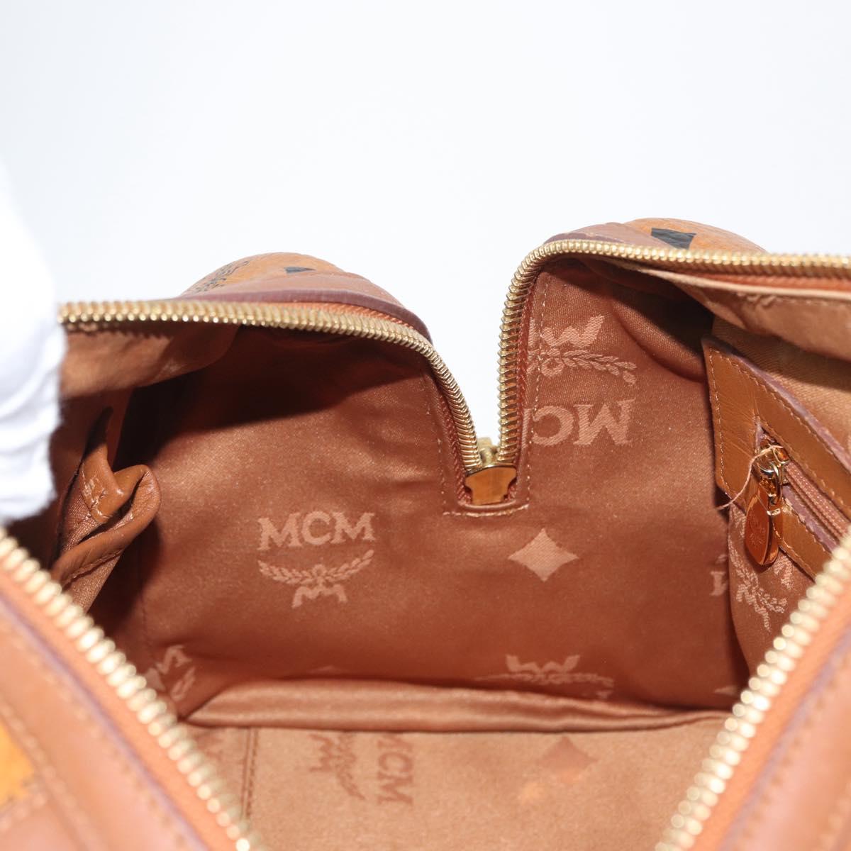 MCM Vicetos Mini Logogram Boston Bag PVC Leather Brown Gold Auth ki6516