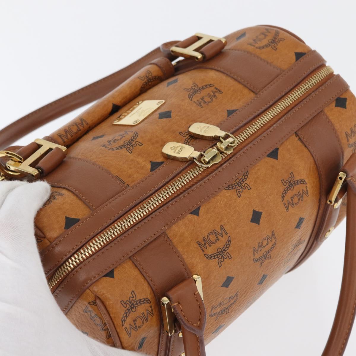 MCM Vicetos Mini Logogram Boston Bag PVC Leather Brown Gold Auth ki6516
