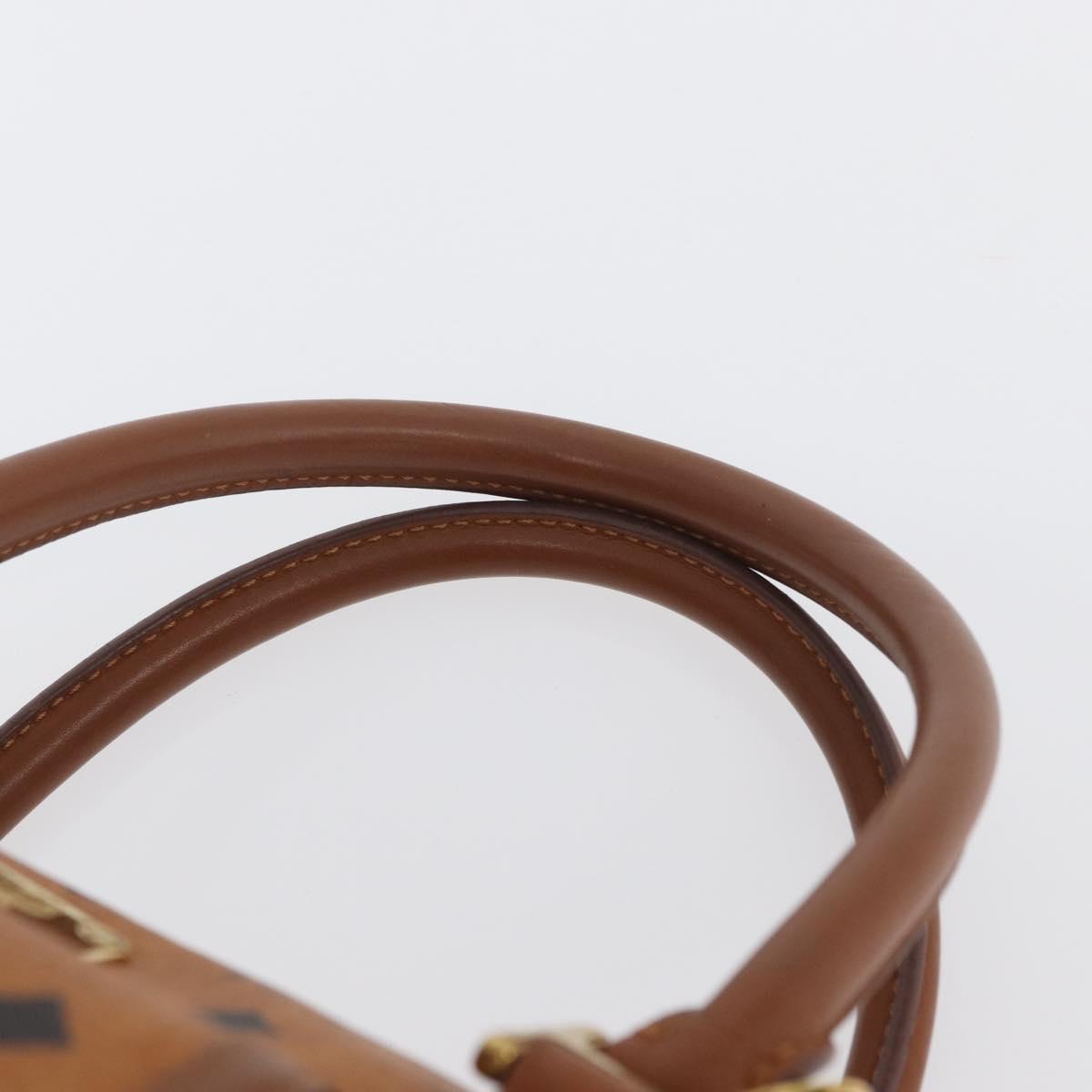 MCM Vicetos Mini Logogram Boston Bag PVC Leather Brown Gold Auth ki6516