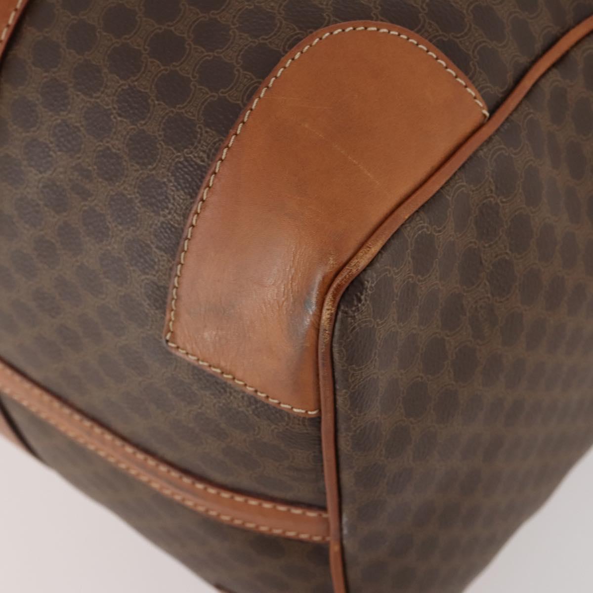 CELINE Macadam Canvas Boston Bag PVC Leather Brown Gold Auth ki6517
