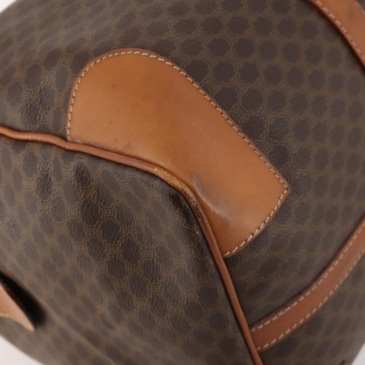 CELINE Macadam Canvas Boston Bag PVC Leather Brown Gold Auth ki6517